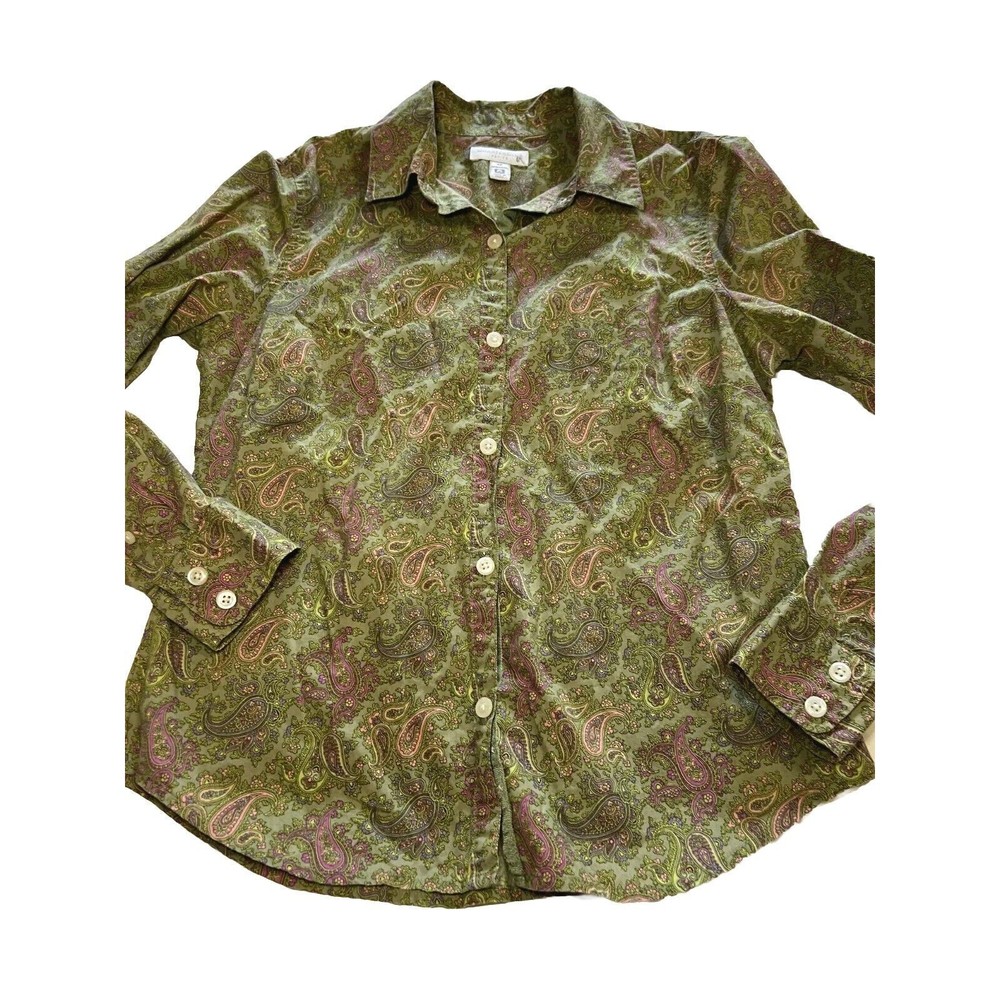 Charter Club Womens Shirt Button-Up Paisley 100% Cotton Long Sleeve Size 4P - Picture 5 of 9
